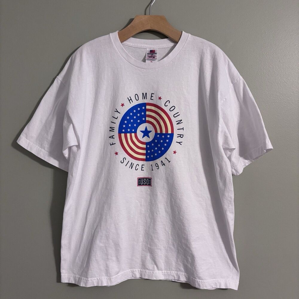 Mens T-shirt USO Family Home Country USA Military Support Patriotism American XL